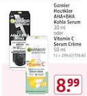 Hautklar AHA+BHA Kohle Serum oder Vitamin C Serum Crème von Garnier im aktuellen Rossmann Prospekt für 8,99 €