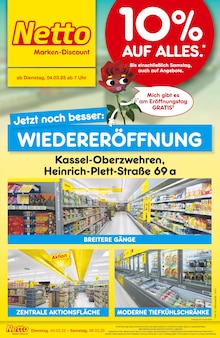 Netto Marken-Discount Prospekt "Wiedereröffnung - 10% AUF ALLES." mit  Seiten (Baunatal)