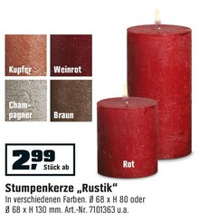 Stumpenkerze „Rustik“ bei OBI in Sindelfingen Stumpenkerze „Rustik“ im Angebot bei OBI Sindelfingen für 2,99 €
