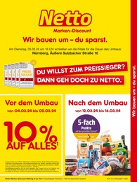 Netto Marken-Discount Prospekt für Nürnberg: "Wir bauen um. Du sparst.", 2 Seiten, 04.03.2024 - 05.03.2024