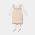 Ensemble 3 pièces avec robe salopette beige bébé fille en promo chez La Halle Ensemble 3 pièces avec robe salopette beige bébé fille dans le catalogue La Halle