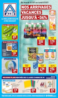 Prospectus Aldi à Bouliac, "NOS ARRIVAGES VACANCES JUSQU'À -34%", 54 pages de promos valables du 01/07/2025 au 07/07/2025