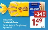 Sandwich-Toast im ALDI SÜD Prospekt Sandwich-Toast von Golden Toast im aktuellen ALDI SÜD Prospekt für 1,49 €