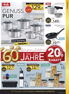 Pfanne im aktuellen BRAUN Möbel-Center Prospekt (Reutlingen) Pfanne im BRAUN Möbel-Center Prospekt "60 JAHRE BRAUN MÖBEL CENTER" mit 20 Seiten (Reutlingen)