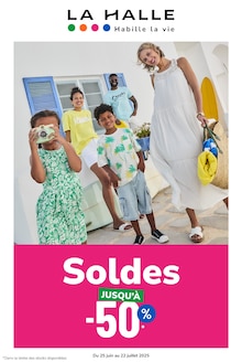 Prospectus La Halle en cours, "Soldes JUSQU'À -50%", page 1 sur 1