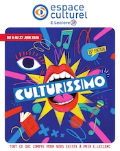 Catalogue E.Leclerc à Basse-Goulaine cette semaine, valable du 09/06/2026 au 27/06/2026 Prospectus E.Leclerc à Basse-Goulaine, "CULTURISSIMO", 32 pages de promos valables du 09/06/2026 au 27/06/2026