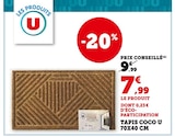 Tapis coco 70x40 cm - U - Super U à Amiens Tapis coco 70x40 cm - U en promo chez Super U Amiens à 7,99 €