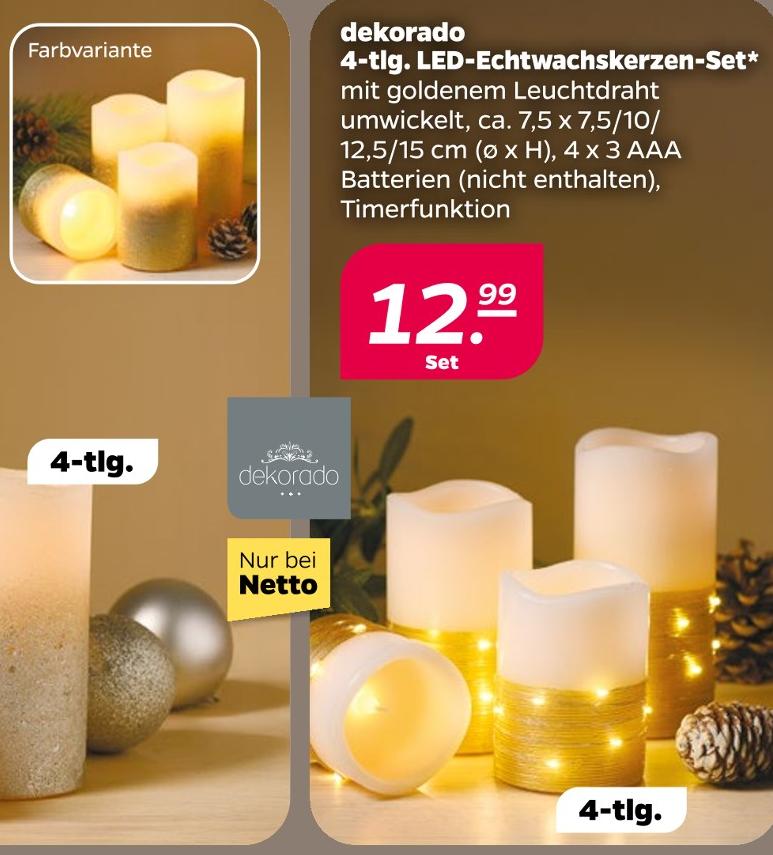 4-tlg. LED-Echtwachskerzen-Set