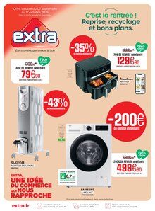 Catalogue Extra à Marquise cette semaine, valable du 07/09/2026 au 17/10/2026 Prospectus Extra à Marquise, "C'est la rentrée ! Reprise, recyclage et bons plans.", 8 pages de promos valables du 07/09/2026 au 17/10/2026