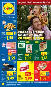 Prospectus Lidl de la semaine "Plus de 55 produits bio dans l'assiette, ça vaut le coup." avec 1 pages, valide du 02/10/2025 au 08/10/2025 pour Pont-Audemer et alentours