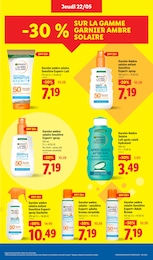 Prix et réduction Garnier Ambre Solaire dans le prospectus Lidl en cours Offre Garnier Ambre Solaire dans le catalogue Lidl du moment à la page 25