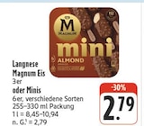 Magnum Eis 3er oder Minis 6er Angebote von Langnese bei nah und gut Ansbach für 2,79 €