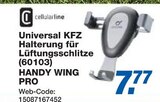 Aktuelle Handy Angebote bei expert in Krefeld Aktuelles Universal KFZ Halterung für Lüftungsschlitze HANDY WING PRO Angebot bei expert in Krefeld ab 7,77 €