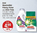 Waschmittel Flüssig, Pulver oder Allin1 Pods von Ariel im aktuellen V-Markt Prospekt für 4,99 €