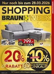 Aktueller BRAUN Möbel-Center Möbel & Einrichtung Prospekt in Sigmaringen und Umgebung, "BRAUN SHOPPING WEEK" mit 32 Seiten, 21.03.2026 - 28.03.2026