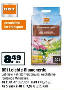Leichte Blumenerde bei OBI in Bonn Leichte Blumenerde im Angebot bei OBI Bonn für 8,49 €
