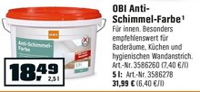 Anti-Schimmel-Farbe bei OBI in Hattingen Anti-Schimmel-Farbe im Angebot bei OBI Hattingen für 18,49 €