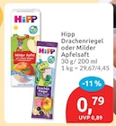 Drachenriegel oder Milder Apfelsaft von HiPP für 0,79 € bei budni im Angebot Drachenriegel oder Milder Apfelsaft von HiPP im aktuellen budni Prospekt
