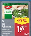 Rahmspinat von Iglo für 1,49 € bei ALDI Nord im Angebot Rahmspinat von Iglo im aktuellen ALDI Nord Prospekt