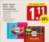 Nuss- oder Kakaoklasse Angebote von Ritter Sport bei WEZ Bad Oeynhausen für 1,11 €