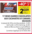 17 Minis Barres Chocolatées aux Cacahuètes et Caramel - Snickers à 2,09 € dans le catalogue Supeco