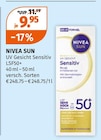UV Gesicht Sensitiv LSF50+ Angebote von NIVEA SUN bei Müller Ettlingen für 9,95 €