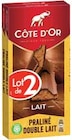 Tablettes de chocolat lait praliné double lait - CÔTE D'OR - Intermarché à Fréjus Tablettes de chocolat lait praliné double lait - CÔTE D'OR en promo chez Intermarché Fréjus à 2,32 €
