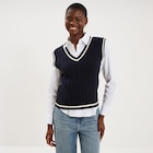 Pull sans manches col en V torsades bleu marine femme à La Halle dans Chalon-sur-Saône Pull sans manches col en V torsades bleu marine femme à La Halle dans Chalon-sur-Saône
