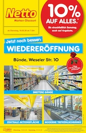 Netto Marken-Discount Prospekt für Bünde mit 4 Seiten Netto Marken-Discount Prospekt "Wiedereröffnung - 10% auf ALLES" für Bünde, 4 Seiten, 19.05.2026 - 23.05.2026