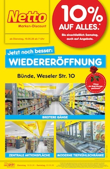 Aktueller Netto Marken-Discount Prospekt (Bünde) Netto Marken-Discount Prospekt "Wiedereröffnung - 10% auf ALLES" mit Seiten (Bünde)