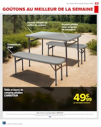 Prix et réduction Table Camping dans le prospectus Carrefour en cours Offre Table Camping dans le catalogue Carrefour du moment à la page 101