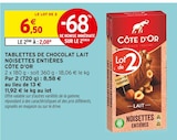 Tablettes de chocolat lait noisettes entières - CÔTE D'OR en promo chez Intermarché Tablettes de chocolat lait noisettes entières - CÔTE D'OR dans le catalogue Intermarché