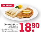 Aktuelles Stangenspargel mit Sauce hollandaise, Salzkartoffeln und Schweineschnitzel Angebot bei E center in Frankfurt (Main) ab 18,90 €