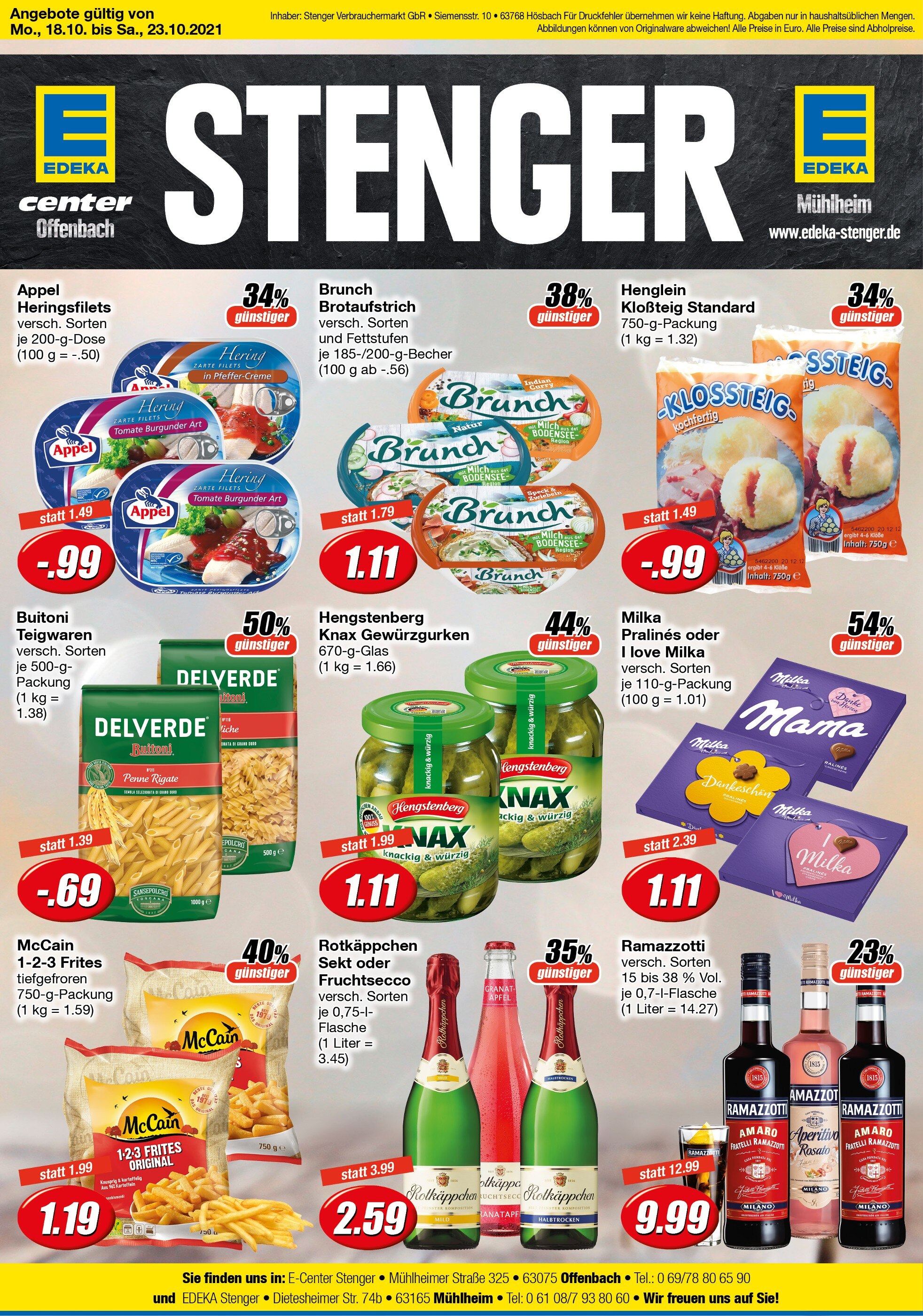 Edeka Stenger Prospekt für Frankfurt mit 1 Seite Edeka Stenger Prospekt für Frankfurt: "Aktuelle Angebote", 1 Seite, 18.10.2021 - 23.10.2021