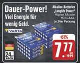 Alkaline-Batterien Longlife Power Mignon AA Angebote von Varta bei E center Hof für 7,77 €