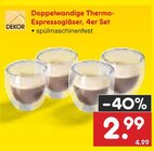 Doppelwandige Thermo-Espressogläser, 4er Set im Angebot bei Netto Marken-Discount in Unna Doppelwandige Thermo-Espressogläser, 4er Set Angebote von DEKOR bei Netto Marken-Discount Unna für 2,99 €
