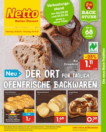 Netto Marken-Discount Prospekt für Bad Gottleuba-Berggießhübel: "DER ORT FÜR TÄGLICH OFENFRISCHE BACKWAREN", 4 Seiten, 30.09.2025 - 04.10.2025