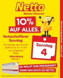 Discounter Prospekt von Netto Marken-Discount Abensberg Netto Marken-Discount Prospekt: "10% auf ALLES", 2 Seiten, 04.10.2026 - 04.10.2026