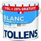 Peinture(d) plafond pièces sèches TOLLENS blanc mat 10 L + 20% - Tollens - Castorama à Pantin Peinture(d) plafond pièces sèches TOLLENS blanc mat 10 L + 20% - Tollens en promo chez Castorama Pantin à 94,90 €