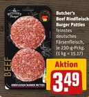 Beef Rindfleisch Burger Patties Angebote von Butcher‘s bei REWE Dreieich für 3,49 €
