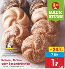 Kaiser-, Mohn- oder Sesambrötchen im Angebot bei Netto Marken-Discount in Leverkusen Kaiser-, Mohn- oder Sesambrötchen Angebote bei Netto Marken-Discount Leverkusen für 1,00 €