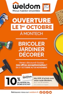 Catalogue Weldom à Montech cette semaine, valable du 01/10/2026 au 09/11/2026 Prospectus Weldom à Montech, "OUVERTURE LE 1er OCTOBRE À MONTECH", 28 pages de promos valables du 01/10/2026 au 09/11/2026