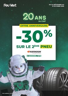 Prospectus Feu Vert de la semaine "-30% SUR LE 2ÈME PNEU" avec 1 page, valide du 24/09/2025 au 21/10/2025 pour Claye-Souilly et alentours