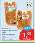 Vegane Knackies oder Bratwürstchen von Alnatura im aktuellen budni Prospekt
