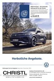 Aktueller Volkswagen Werkstatt & Auto Prospekt in Pullach und Umgebung, "Herbstliche Angebote." mit 1 Seite, 01.09.2025 - 30.11.2025