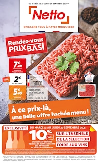 Prospectus Netto de la semaine "Rendez-vous PRIX BAS !" avec 1 pages, valide du 23/09/2025 au 29/09/2025 pour Saône et alentours