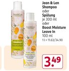 Shampoo oder Spülung oder Boost Moisture Leave In von Jean & Len im aktuellen Rossmann Prospekt für 3,49 €
