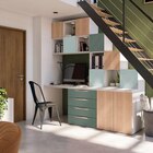 Bureau et rangements sous-escalier Atomia décor chêne, blanc, vert sapin et bleu aqua - Castorama à Villeneuve-d'Ascq Bureau et rangements sous-escalier Atomia décor chêne, blanc, vert sapin et bleu aqua en promo chez Castorama Villeneuve-d'Ascq à 983,90 €
