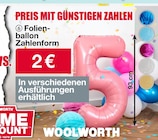 Folienballon Zahlenform Angebote von Woolworth bei Woolworth Karlsruhe für 2,00 €