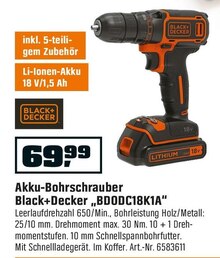 Akku-Bohrschrauber „BDODC18K1A“ bei OBI in Bremerhaven Akku-Bohrschrauber „BDODC18K1A“ im Angebot bei OBI Bremerhaven für 69,99 €